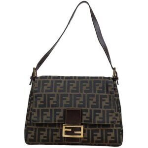 Authentic FENDI Mamma Zucca Bucket Baguette Tan Tobacco Flap Bag Purse Shoulder